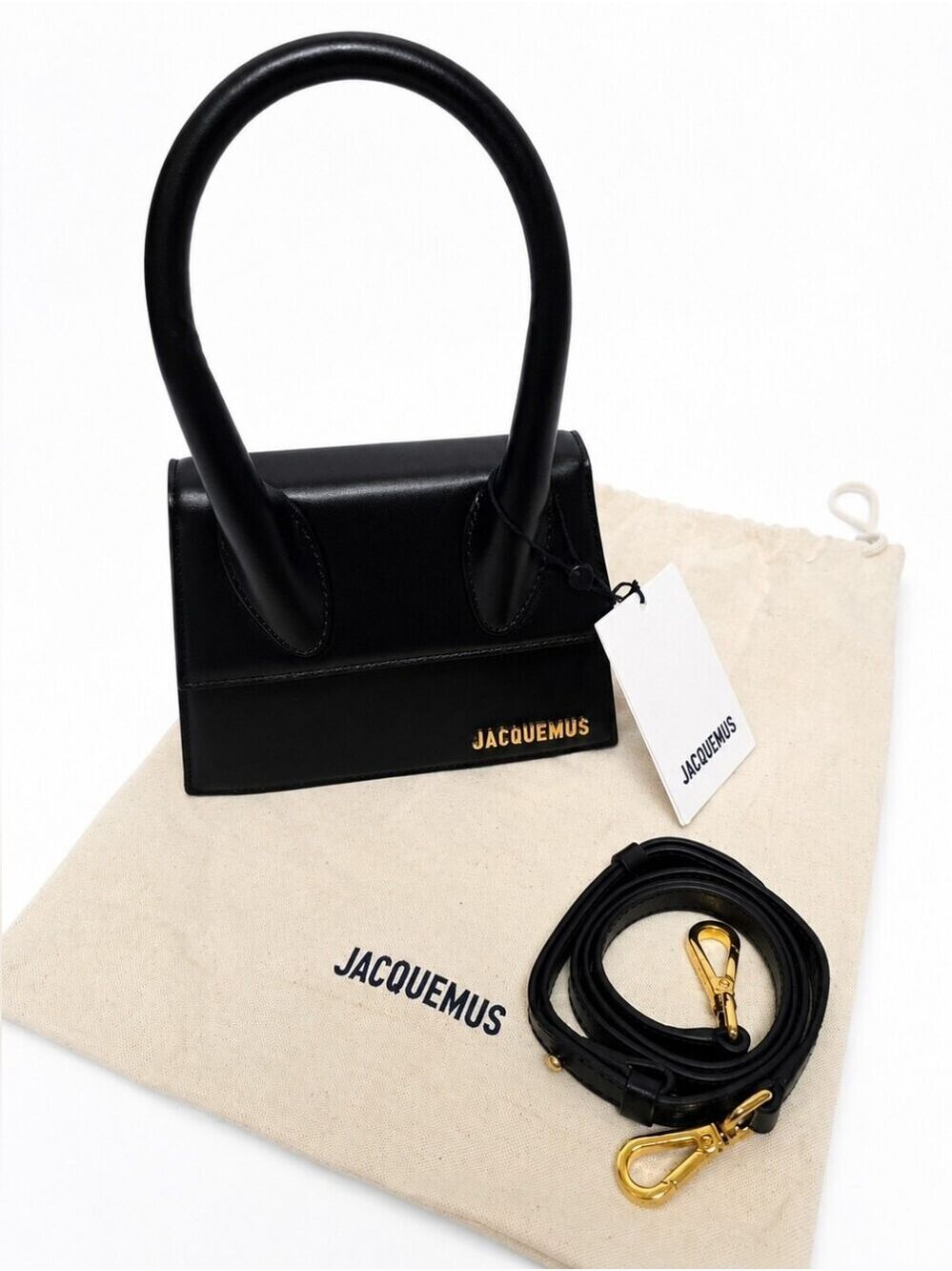 Jacquemus Le Chiquito Moyen Black Leather Top Handle Bag w/ Strap Dust Bag NWT